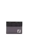 Fendi Ff Logo-plaque Leather Cardholder In Grey