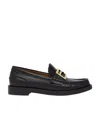 Fendi Black Leather Baguette Loafers With Gold-tone Buckle Detail In Black