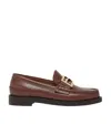 Fendi Baguette Leather Buckle Loafers In Brown