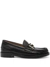 Fendi Black Leather Baguette Loafers With Gold-tone Buckle Detail In Schwarz