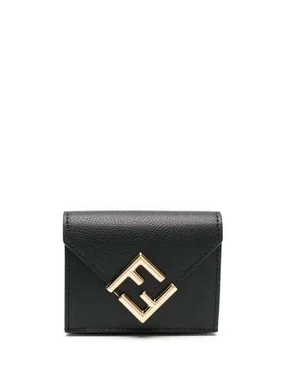 Fendi Ff Logo-plaque Tri-fold Wallet In Black