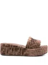 Fendi Ff Logo Platform Slides In Brown