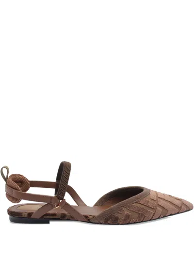 Fendi Tapestry Colibri Lite Slingback Flats In Brown