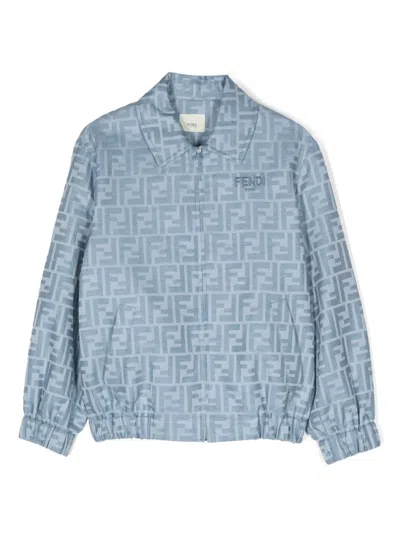 Fendi Kids' Ff-logo Print Bomber Jacket In Blue