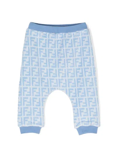 Fendi Babies' Ff-logo Print Cotton Trousers In Blue