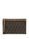 Fendi Ff Logo Print Flat Pouch In Brown