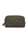 Fendi Brown Ff Fabric Toiletry Case In Brown
