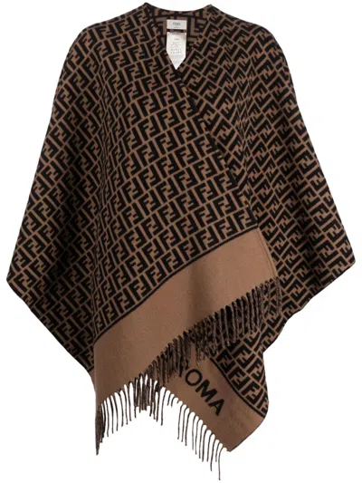 Fendi Wool And Cashmere Poncho In Brown