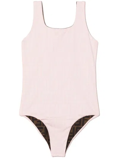 Fendi Kids' Ff-logo Print Reversible Swimsuit In Pink