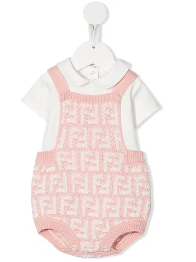 Fendi Babies' Ff-logo Print Romper In Pink