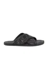 Fendi Logo-embroidered Crossover Strap Slides In Black