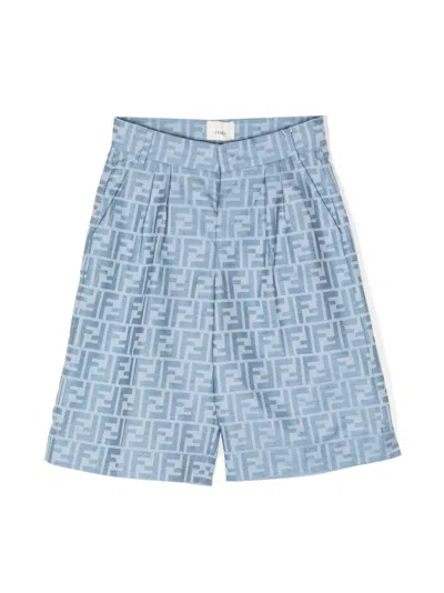 Fendi Kids' Ff Logo-print Shorts In Blue