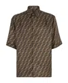 Fendi Men Silk Shirt With All-over Ff Logo In Black