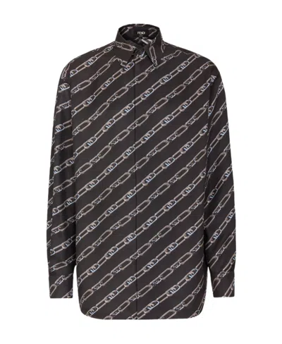 Fendi Ff-logo Print Silk Shirt In Blue