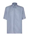 Fendi Black Linen Ff Jacquard Shirt Shirts Light Blue In Blue