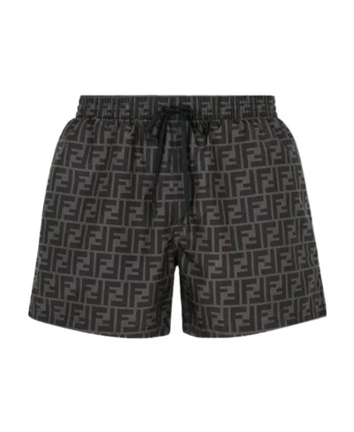 Fendi Ff-logo Print Swim Shorts In Black