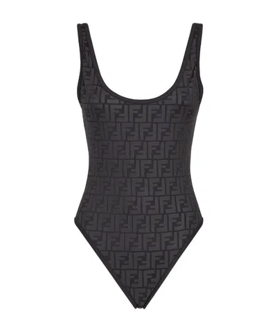 Fendi Ff-logo Print Swimsuit In Black