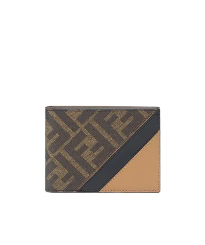 Fendi Ff-logo Print Wallet In Brown