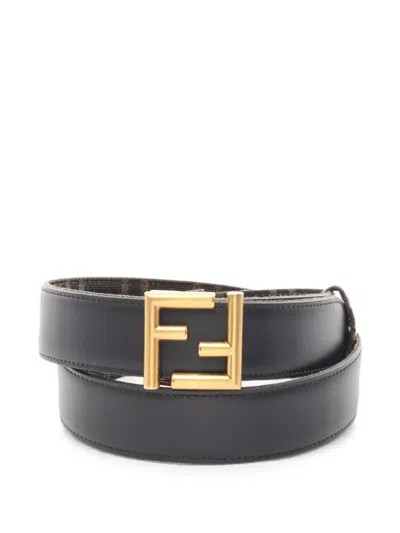 Pre-owned Fendi Ff Logo Reversible Belt In Black