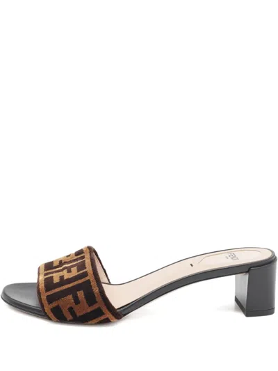 Pre-owned Fendi Ff-logo Sandals In Brown