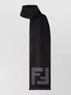 Fendi Ff Logo Scarf Rectangular Shape Fringed Edges In Black