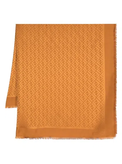 Fendi Ff Logo Silk-wool Scarf In Brown