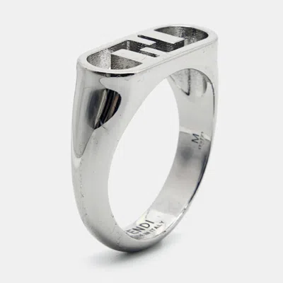 Pre-owned Fendi Ff Logo Silver Tone Ring Size 63