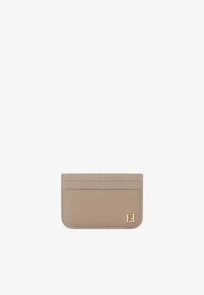 Fendi Ff Logo Smooth And Grained Leather Cardholder In Brown