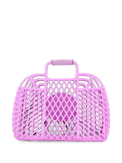 Pre-owned Fendi Ff Logo Stamp Basket Pvc Medium Tote Bag In Purple