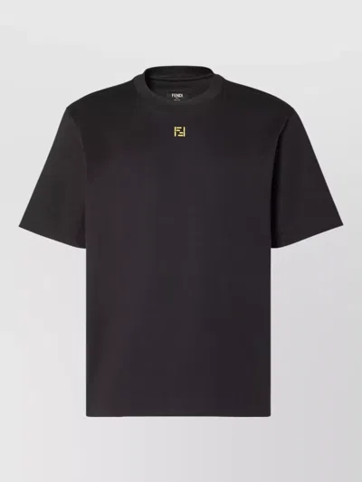 Fendi Ff Logo Stitching Crew Neck T Shirt In Black