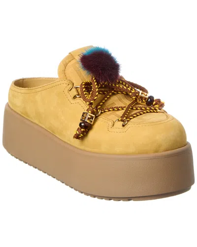 Fendi Ff Logo Suede & Shearling Mule In Multi