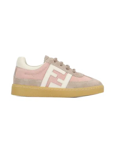 Fendi Kids' Ff Logo Suede Sneakers In Pink