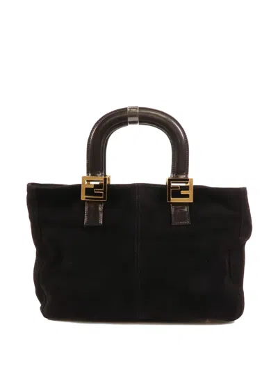 Pre-owned Fendi Ff Logo Suede Tote Bag In Black