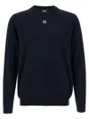 Fendi Ff Logo Wool Crewneck Sweater In Blue