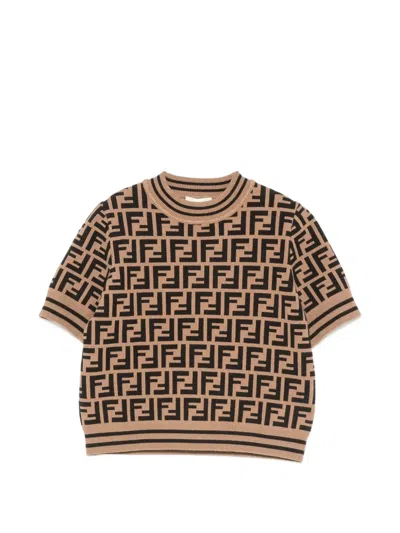 Fendi Kids' Ff Logo Sweater In Brown