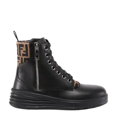 Fendi Ff Logo Trim Ankle Boots In Black