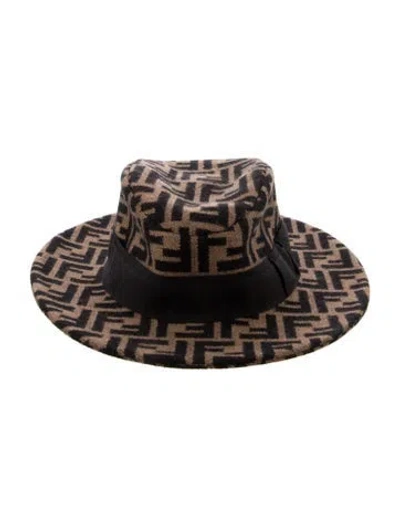 Pre-owned Fendi Ff Logo Wide Brim Hat In Brown
