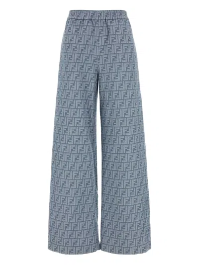 Fendi Ff-logo Wide-leg Trousers In Blue