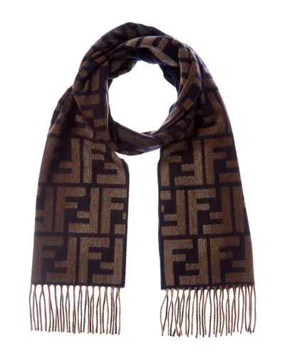 Fendi Ff Logo Wool & Cashmere-blend Scarf In Brown
