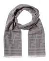 Fendi Ff Logo Wool Scarf In Grey