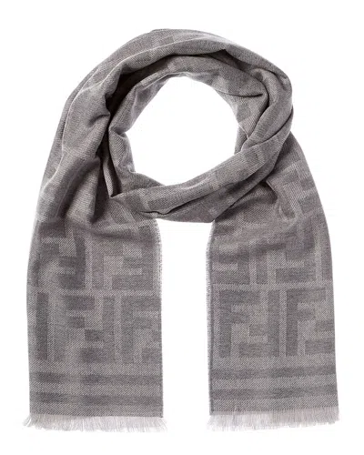 Fendi Ff Logo Wool Scarf In Grey