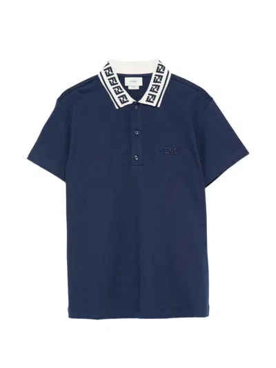 Fendi Kids' Ff Logo-embroidered Polo Shirt In Blue