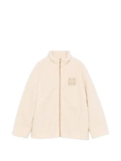 Fendi Kids' Ff Logo-jacquard Fleece Jacket In Neutrals