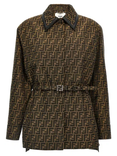 Fendi Ff Logo-jacquard Jacket In Brown