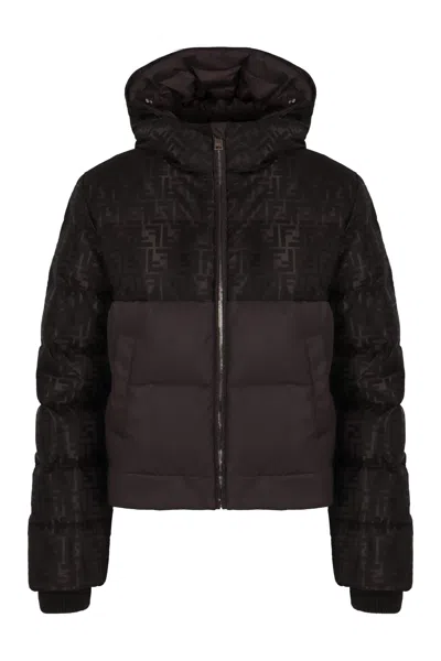 Fendi Ff Logo-jacquard Padded Down Jacket In Black