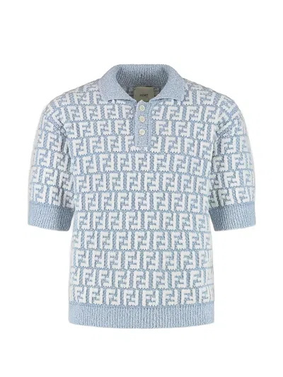 Fendi Babies' Ff Logo-jacquard Polo Shirt In Blue