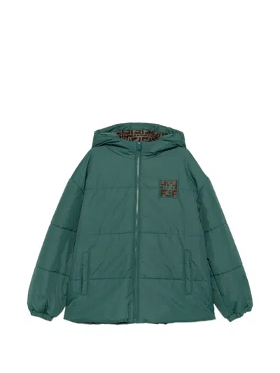 Fendi Kids' Ff Logo-patch Hooded Padded Jacket In Green
