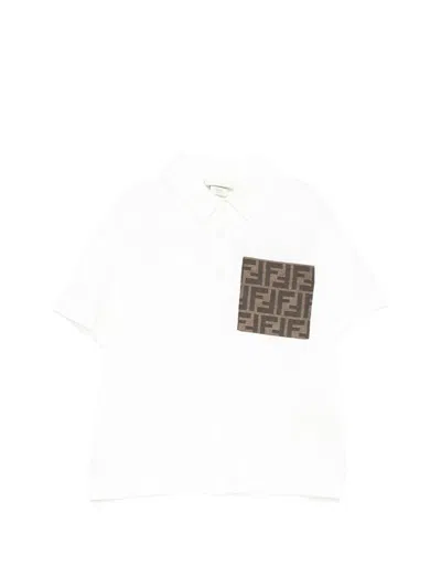 Fendi Kids' Ff Logo-patch Polo Shirt In White