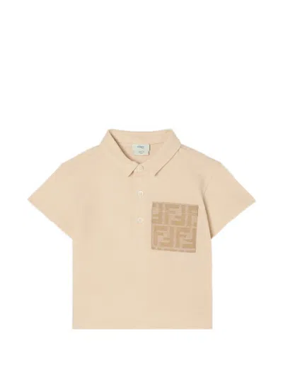 Fendi Babies' Ff Logo-patch Polo Shirt In Neutral