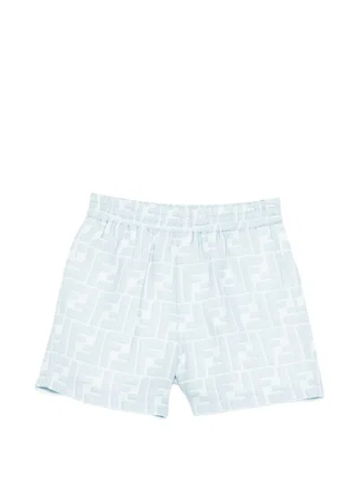 Fendi Ff Logo-pattern Jacquard Shorts In Blue